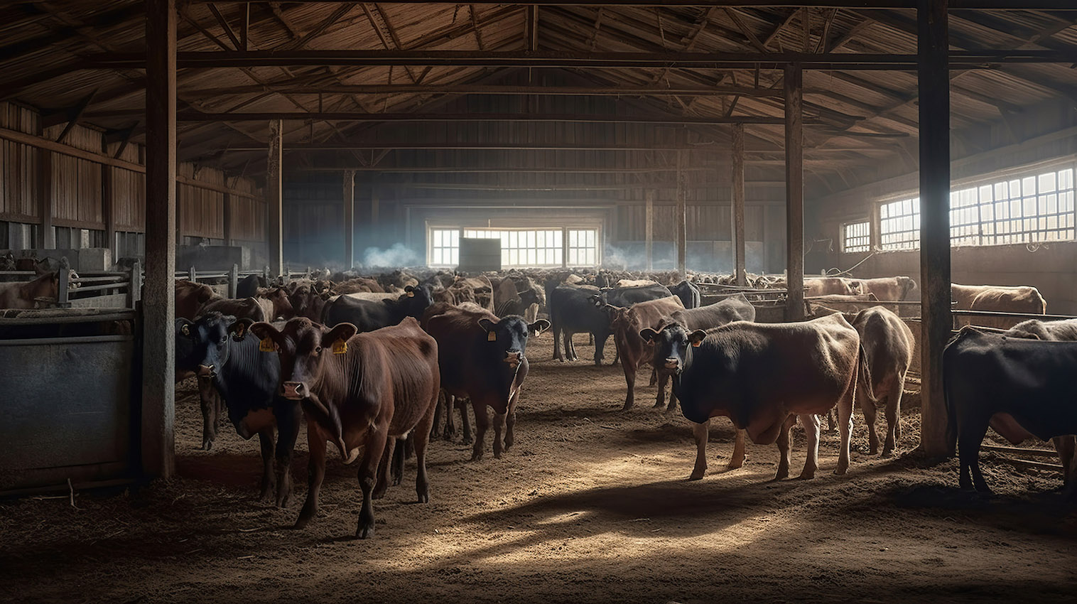 Beef cattle farming and large group of cows Beef cattle farming and large group of cows